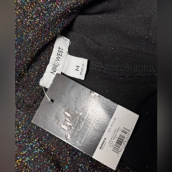 Nine West Black Metallic Sparkle Flutter Sleeve Belted Cropped Jumpsuit size M - Picture 8 of 9